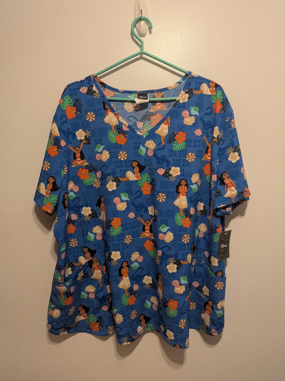 Disney Blue Moana Pattern V-Neck Short Sleeve Top